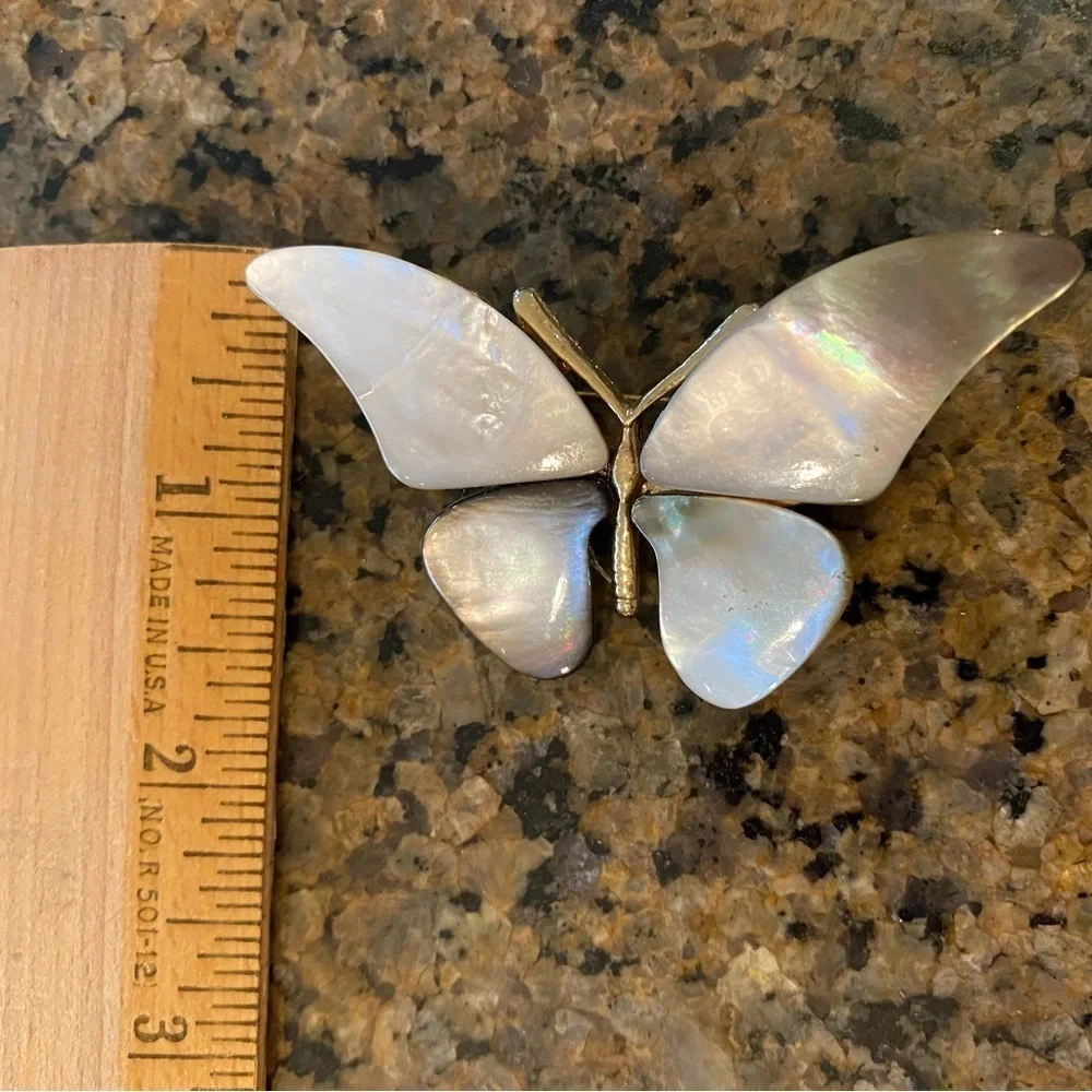 Butterfly Brooch vintage mother of pearl gold toned Cottagecore